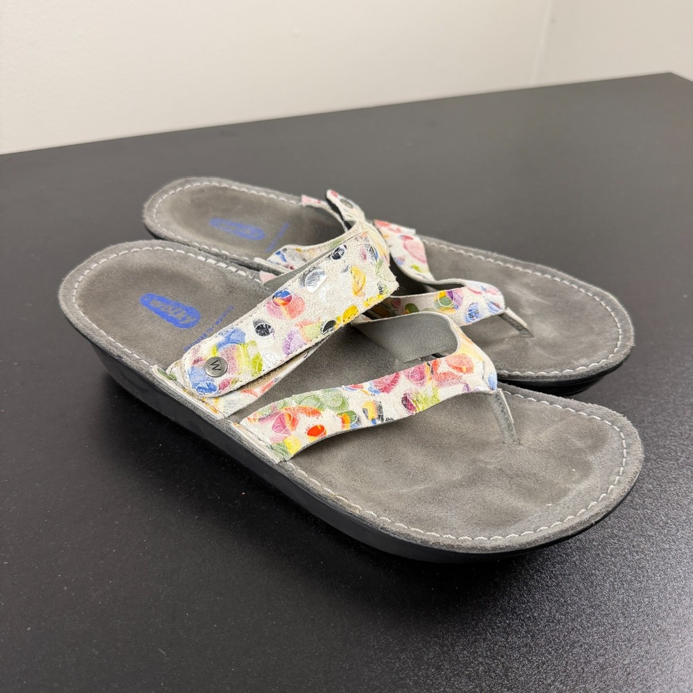 Wolky Sandals Womens 9/40 Multicolor Floral Leather Wedge Slide Thongs Casual - Picture 14 of 16